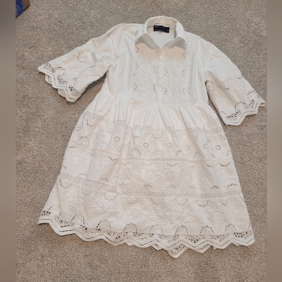 ASOS Edition Mini Shirt Dress With Cutwork In White Size US 0 - Picture 5 of 11
